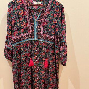 Natural Life Multicolor Floral Boho Peasant Hippie Maxi Dress Size L